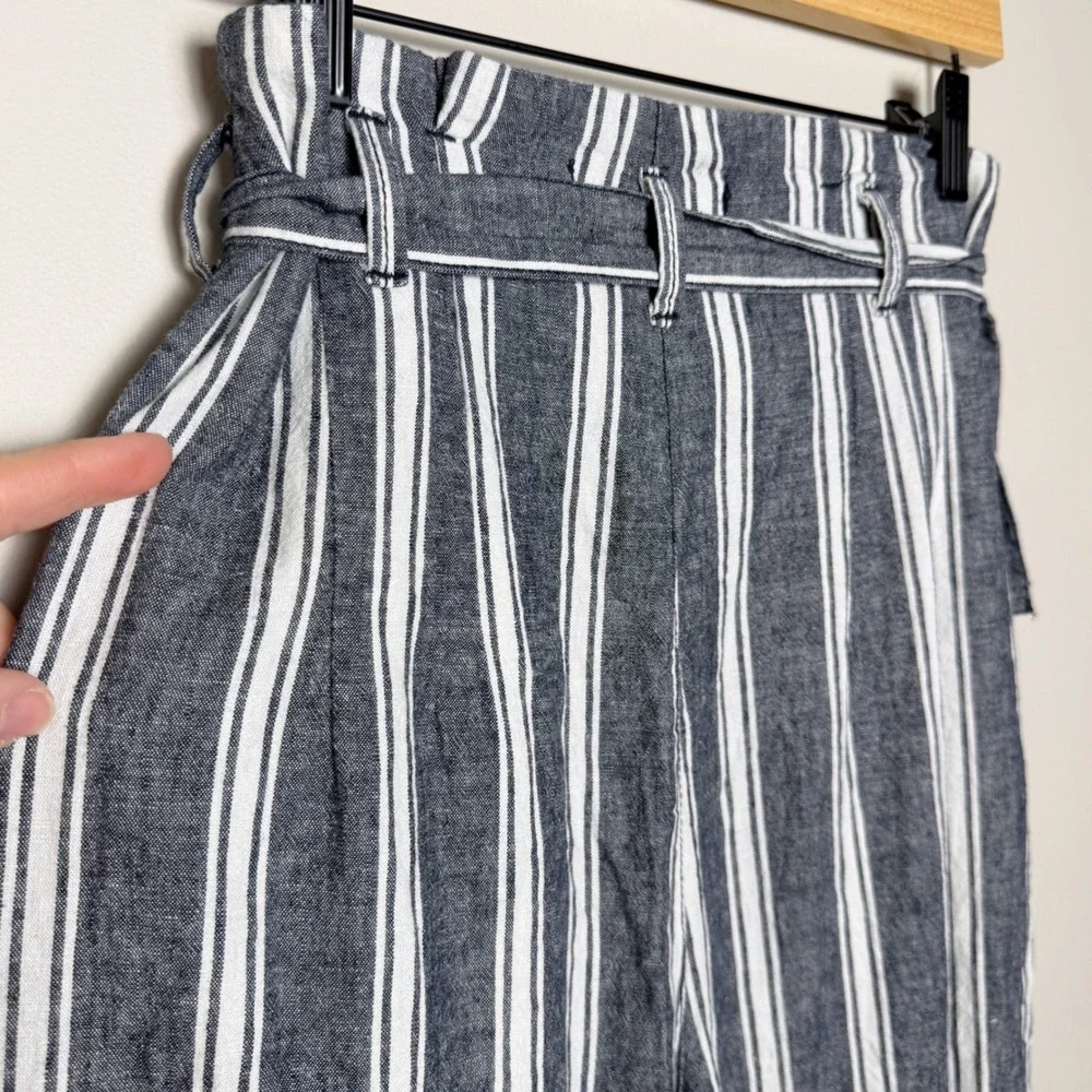 Abercrombie & Fitch S Paper Bag Railroad Striped Linen‎ Cotton Belt Stripe Pants